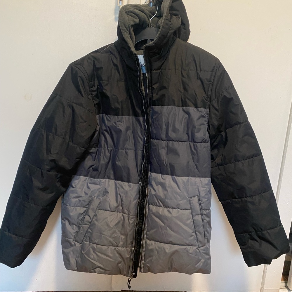 Boys Two-Tone Black and Gray Puffer Jacket